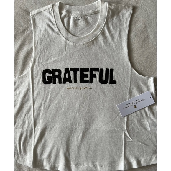 SPIRITUAL GANGSTER Crop Tank Top - GRATEFUL - White - Medium - Picture 4 of 5